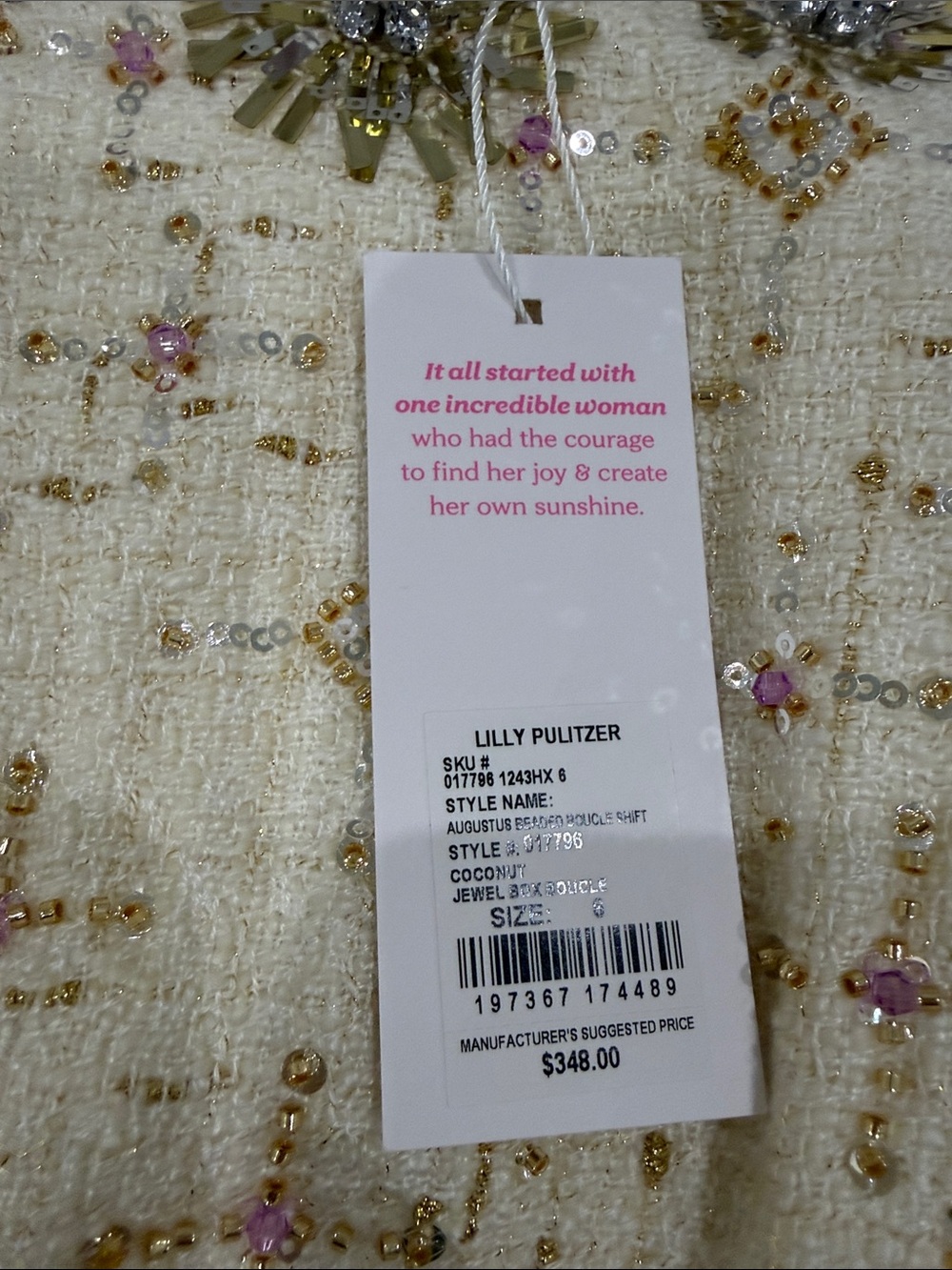 Lilly Pulitzer Cream Mini Dress with Gold & Pink Embellishment - Picture 3 of 8